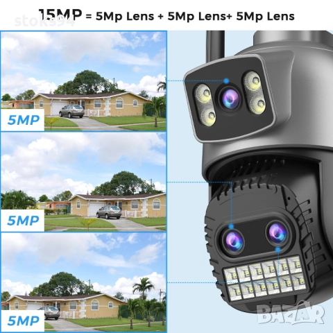 Промоция:15MP WiFi безжична камера, 4K Ultra HD, 3 обектива, 10X реално цифрово увеличение, AI