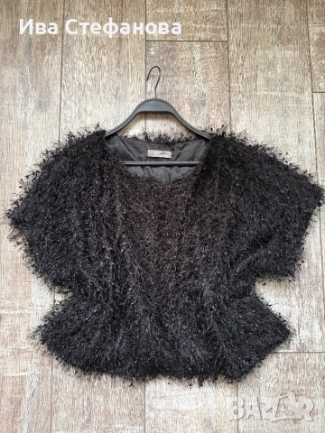 Wow Уникална универсален размер елегантна черна рошава парти коктейлна официална наметка болеро