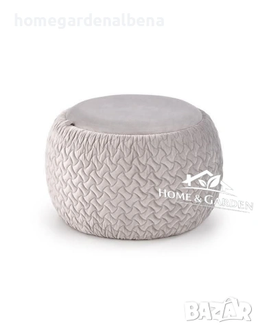 Табуретка с място за съхранение Bono — велур — сива — ø54 см