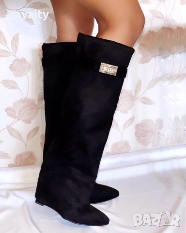 Ботуши на платформа - черен велур, снимка 5 - Дамски ботуши - 49924367