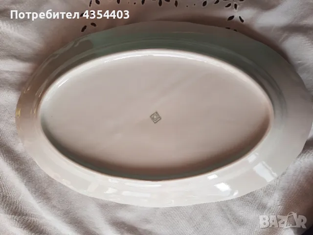 Старо българско порцеланово плато с бароков релеф и златен кант, снимка 4 - Антикварни и старинни предмети - 48886145