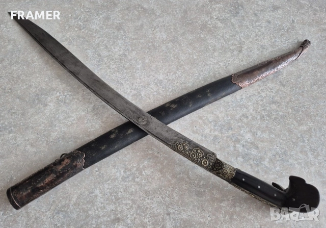 Османски Ятаган от AH1278-AD1862 с кания каракулак нож кама кинжал сабя , снимка 2 - Антикварни и старинни предмети - 51746243