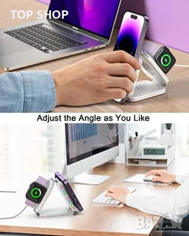 Сгъваемо безжично зарядно устройство 3 в 1 бързо магнитно преносимо, снимка 4 - Аксесоари за Apple - 49919334