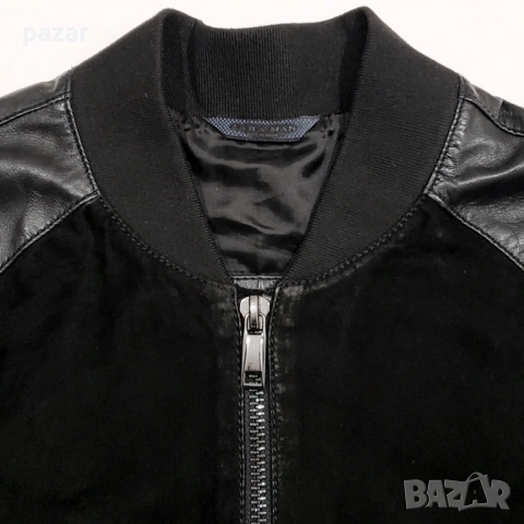 ZARA MAN Bomber Мъжко Кожено Яке Бомбър Естествена Кожа Велур M-L, снимка 3 - Якета - 53598159