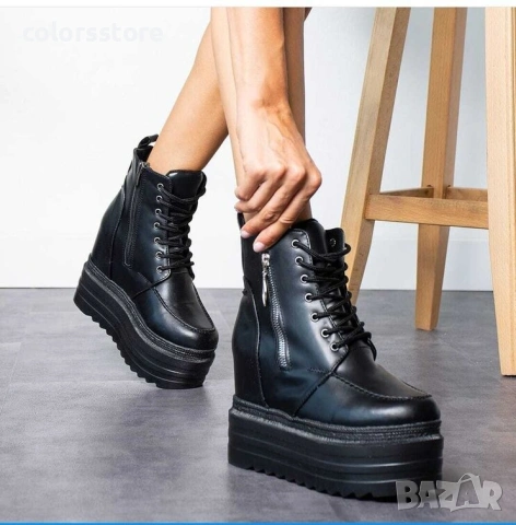 Боти на платформа - черна кожа - BML88, снимка 1 - Дамски боти - 41624235