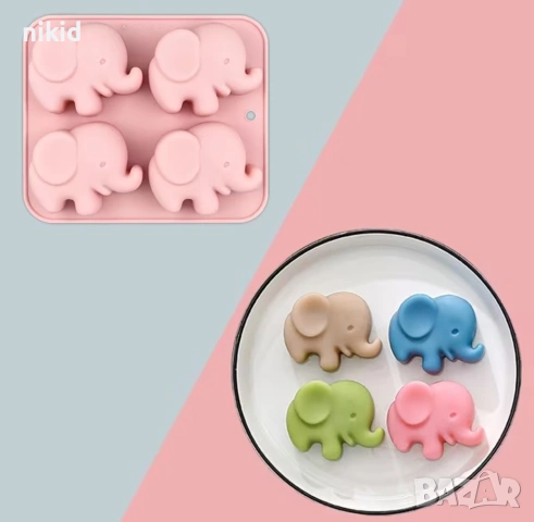 4 бр слон слонче слончета дълбок силиконов молд форма фондн шоколад гипс смола сапун свещ декор, снимка 2 - Форми - 53640725