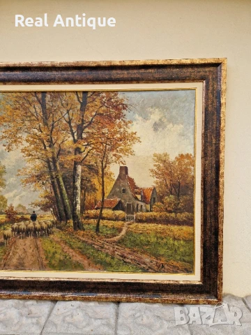 Уникална голяма антикварна белгийска картина масло върху платно , снимка 4 - Картини - 50979142