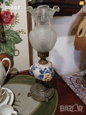 Настолна лампа-месинг и порцелан
