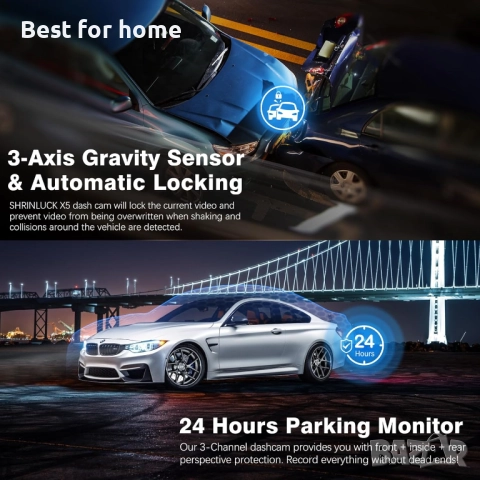 SHRINLUCK X5 4К WiFi 3-канална двойна предна и задна автомобилна даш камера, снимка 6 - Аксесоари и консумативи - 51593678