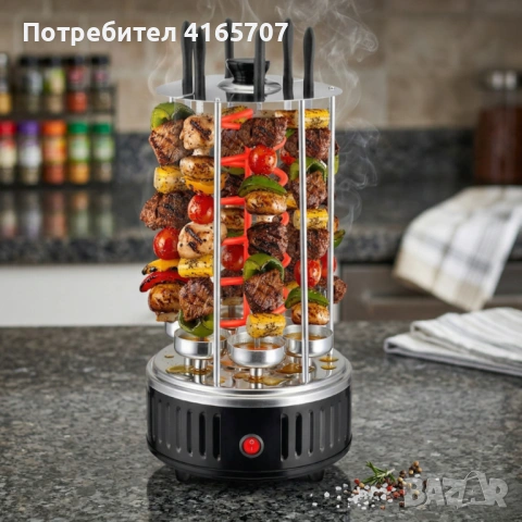 Електрическа скара за барбекю с 6 вертикални шиша – 1000W, автоматично въртене, без дим, снимка 6 - Скари - 54031532
