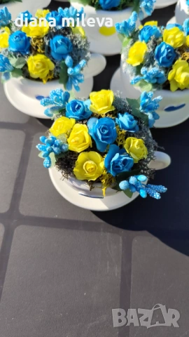 Сладурски Чашки с нежни цветлета в синьо и жълто!!, снимка 2 - Декорация за дома - 53185235
