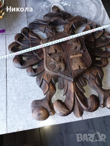 Дърворезбован хералдически двуглав орел 53/28см, снимка 3 - Пана - 42627976