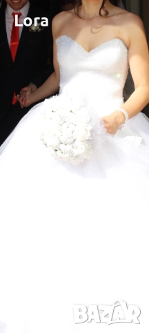 Сватбена рокля с корсет от мъниста и цялата в брукат, снимка 3 - Рокли - 52741483