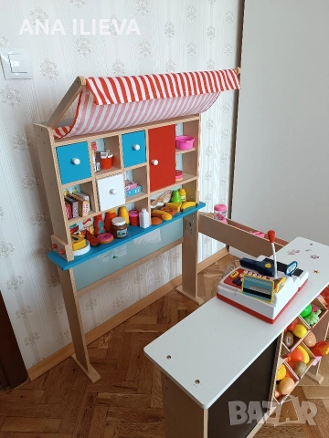 Дървен детски магазин/щанд за игра+аксесоари , снимка 4 - Други игри - 53924803