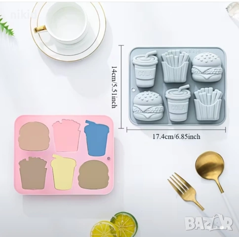 Хамбургер Бургер картофи картофки сок кола големи дълбок силиконов молд форма гипс шоколад сапун , снимка 2 - Форми - 53651512