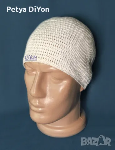 Плетена мъжка лятна шапка от памук в бяло, снимка 2 - Шапки - 50381071