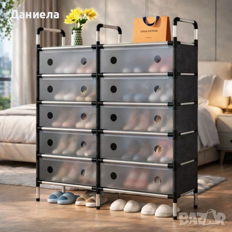 Многоетажен шкаф за обувки с прозоречни врати и голям капацитет, снимка 3 - Шкафове - 53256888