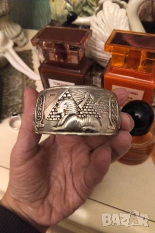 Уникална ,рядка сребърна гривна ковано сребро Египет , снимка 4 - Гривни - 45150381