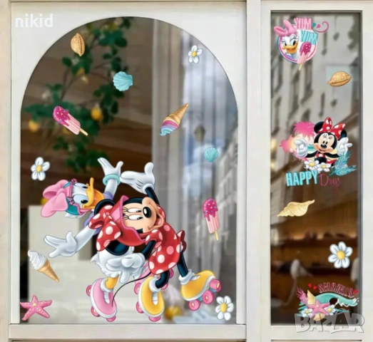 Мини Маус и Дейзи на кънки самозалепващ стикер лепенка за стена мебел прозорец детска стая детски, снимка 4 - Други - 53852594