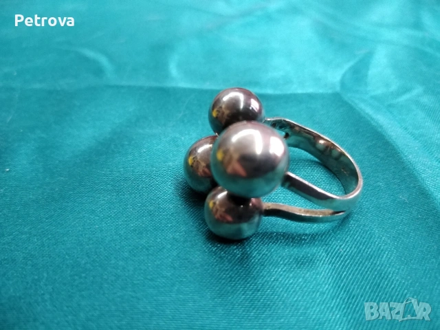 Сребърен пръстен с топчета, снимка 2 - Пръстени - 53134543