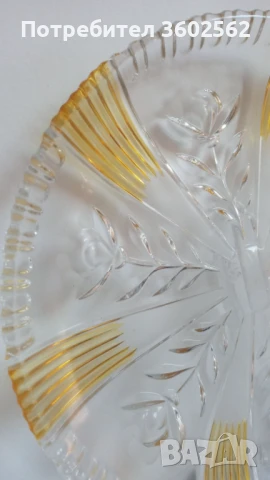 Винтидж кристален поднос с жълти орнаменти - масивен, снимка 4 - Прибори за хранене, готвене и сервиране - 51130656