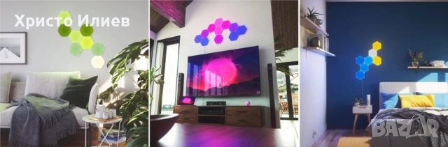 Светлинни панели Nanoleaf Shapes Hexagons Starter 9 броя бели, снимка 3 - Други - 52534641