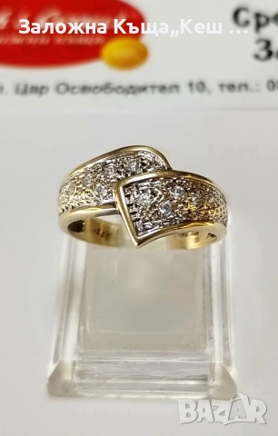 Златен дамски пръстен 14К.Тегло 3.40 гр.Размер 58.Цена 300 €., снимка 2 - Пръстени - 53897816