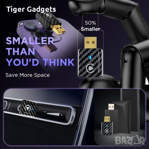 Безжичен CarPlay Android Auto адаптер U2AC-01 5GHz WiFi USB, снимка 4 - Аксесоари и консумативи - 53993245