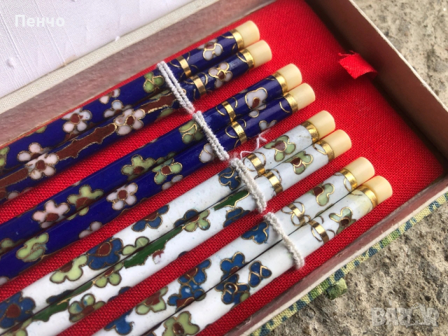 стари клечки за суши - кост с емайл и позлата, снимка 2 - Антикварни и старинни предмети - 44304740