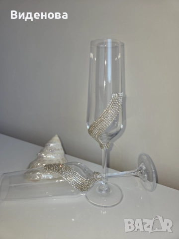 Продавам ръчно изработени чаши с кристали, снимка 3 - Сватбени аксесоари - 52723935