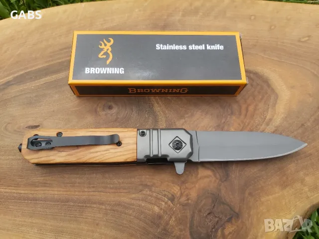 Сгъваем джобен нож Browning с дървена дръжка DA343, снимка 2 - Ножове - 50066401