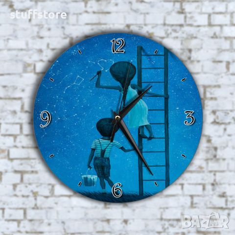 Стенен Часовник - Звездна Нощ Момиче Със Стълба В Небето, снимка 1 - Стенни часовници - 45635175