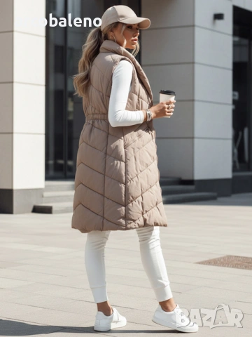 Дамско дълго ватирано яке без ръкави и качулка SERKIS, 2цвята , снимка 8 - Якета - 47464572