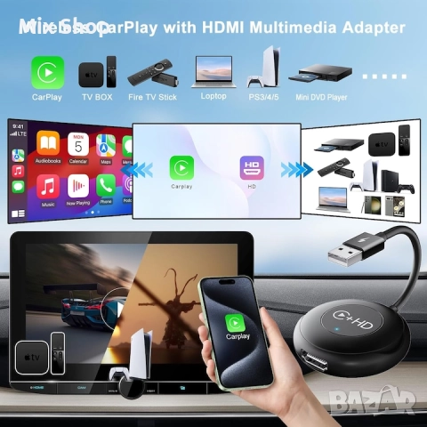 Безжичен CarPlay адаптер, снимка 2 - Друга електроника - 52237963