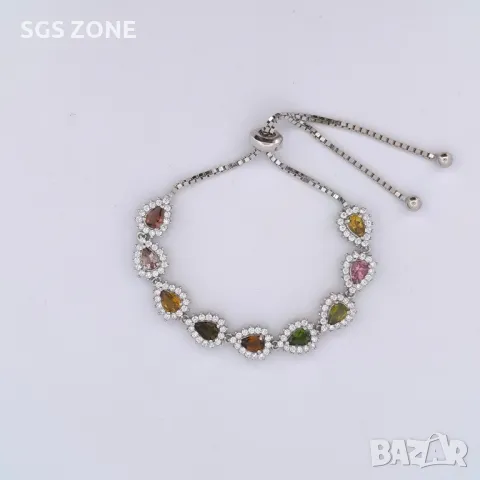 Сребърна Гривна с Мулти Турмалини от Таиланд , снимка 4 - Гривни - 49871010