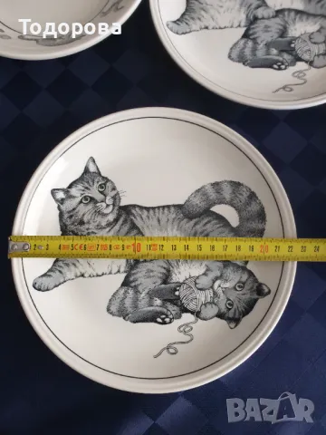 Английски комплект чинни с декор котки -Staffordshire tableware England, снимка 5 - Сервизи - 49233041