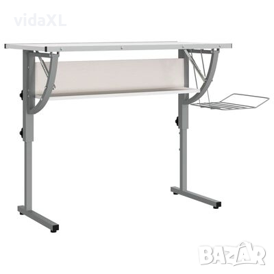 vidaXL Бюро, бяло и сиво, 110x53x(58-87) см, инженерно дърво и стомана(SKU:340928