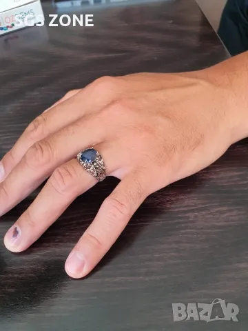 Мъжки Сребърни Пръстени с Естествени Камъни , снимка 12 - Колиета, медальони, синджири - 49988145