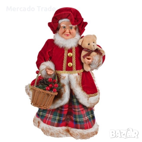 Коледна декоративна фигура Баба Коледа с шапка и кошница, 45см