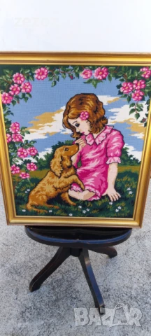 Гоблен"Момиче с куче", снимка 2 - Гоблени - 50848752
