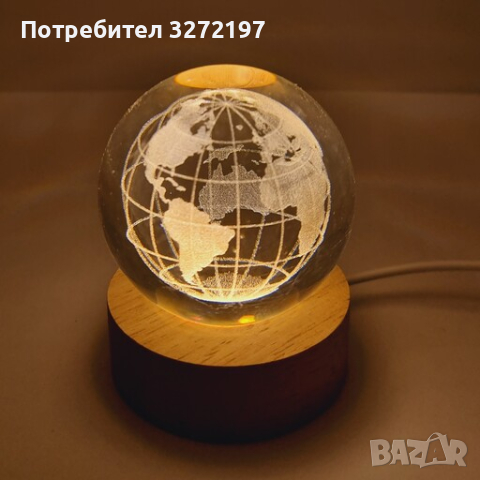 LED Светеща кристална топка/лампа, 3D сензорна - Планета Земя