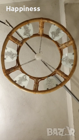 Абажур (Полилей) от бамбук с 6 стъкла и Нова LED крушка, снимка 8 - Лампи за таван - 52810891