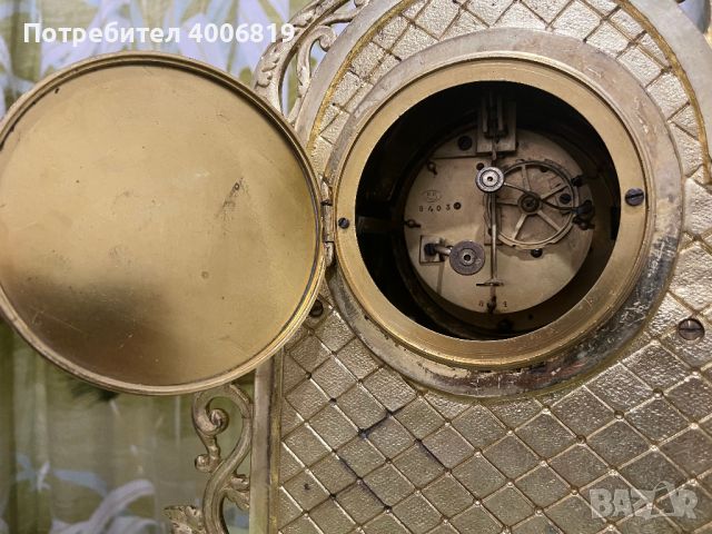 Каминен часовник,антика в стил Louis XV - бронз, емайл, позлатен - 1940-1950 г., снимка 10 - Стенни часовници - 45354654