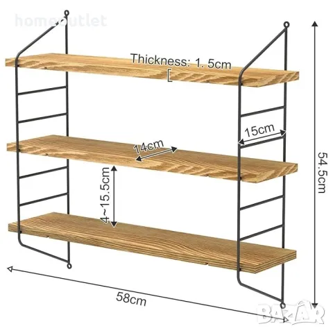 ПРОМОЦИЯ Стенна етажерка на 3 нива UNHO XJJ444-BN, снимка 7 - Етажерки - 49115608