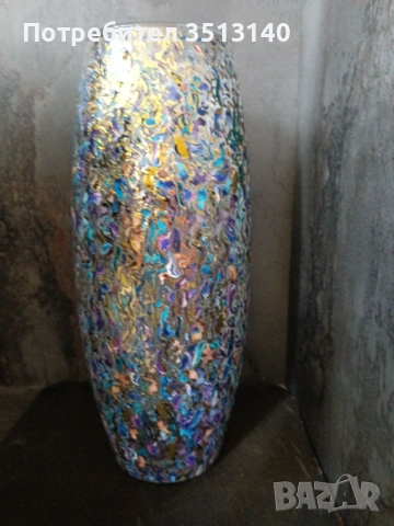 Стъклена ваза ръчно декорирана 26 см, снимка 3 - Декорация за дома - 53921455