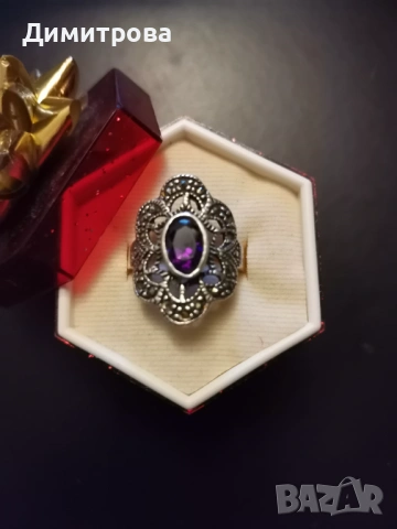 Сребърен пръстен с аметист и висулка Michael Cors, снимка 4 - Пръстени - 53927164