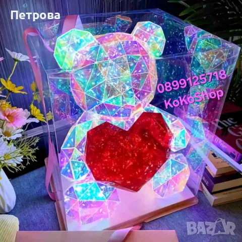 Светещо мече със сърце във луксозна кутия/светещо 3D мече със сърце, снимка 1 - Декорация за дома - 48123311