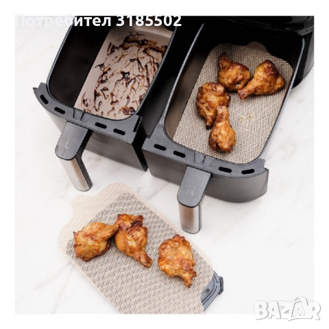 Подложка за Air Fryer двоен, 2ком. с по 2бр. NoStik, 25.6x14.8см.\25.8x14.3см., Правоъгълнa  до 260°, снимка 6 - Уреди за готвене на пара - 51487084
