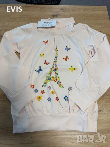 Детско памучно поло с Айфелова кула и пеперуди – Нови!, снимка 3 - Детски Блузи и туники - 53795445