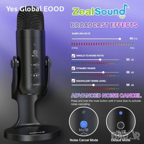 ZealSound USB микрофон за PC/PS5 Streaming, снимка 5 - Микрофони - 53443475